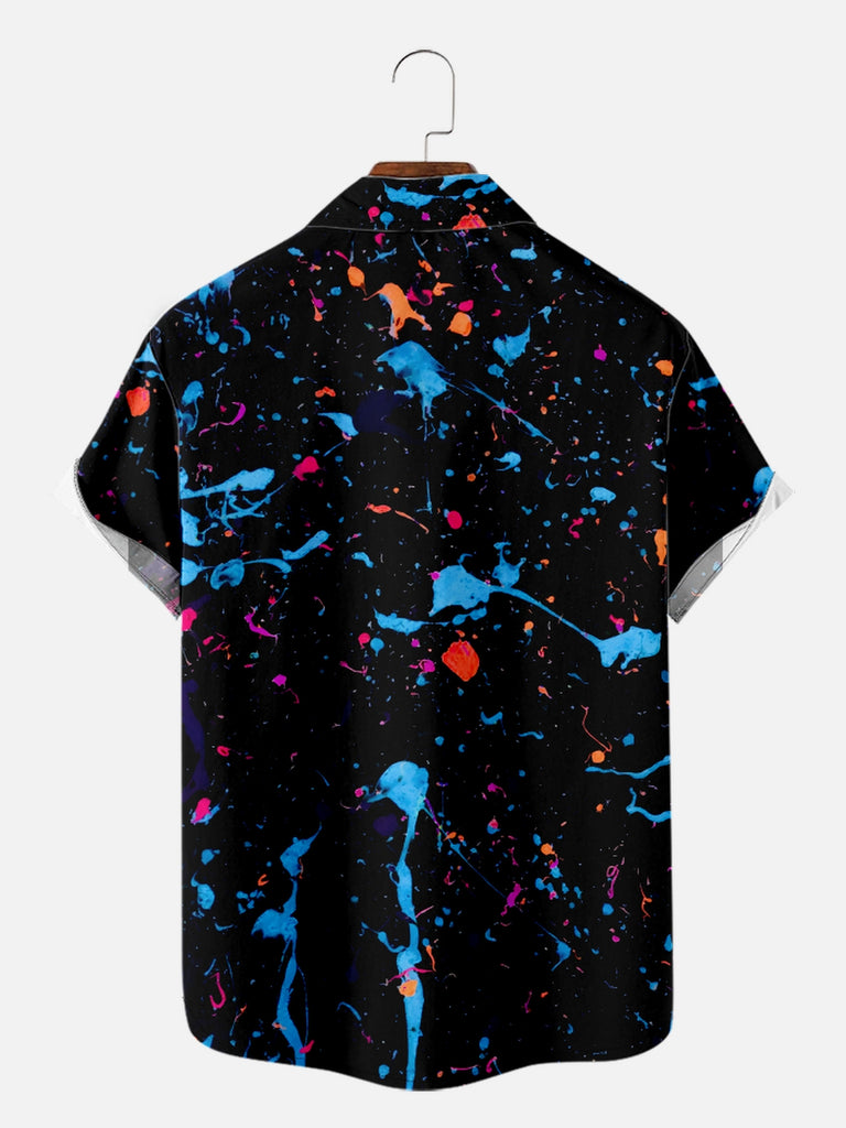 Men's Blue Red Pink Paint Splatter Pattern Short Sleeve Shirt, mens short sleeve shirts£¬big and tall mens shirts£¬short sleeve shirts for men£¬mens 4xl shirts£¬casual short sleeve shirts