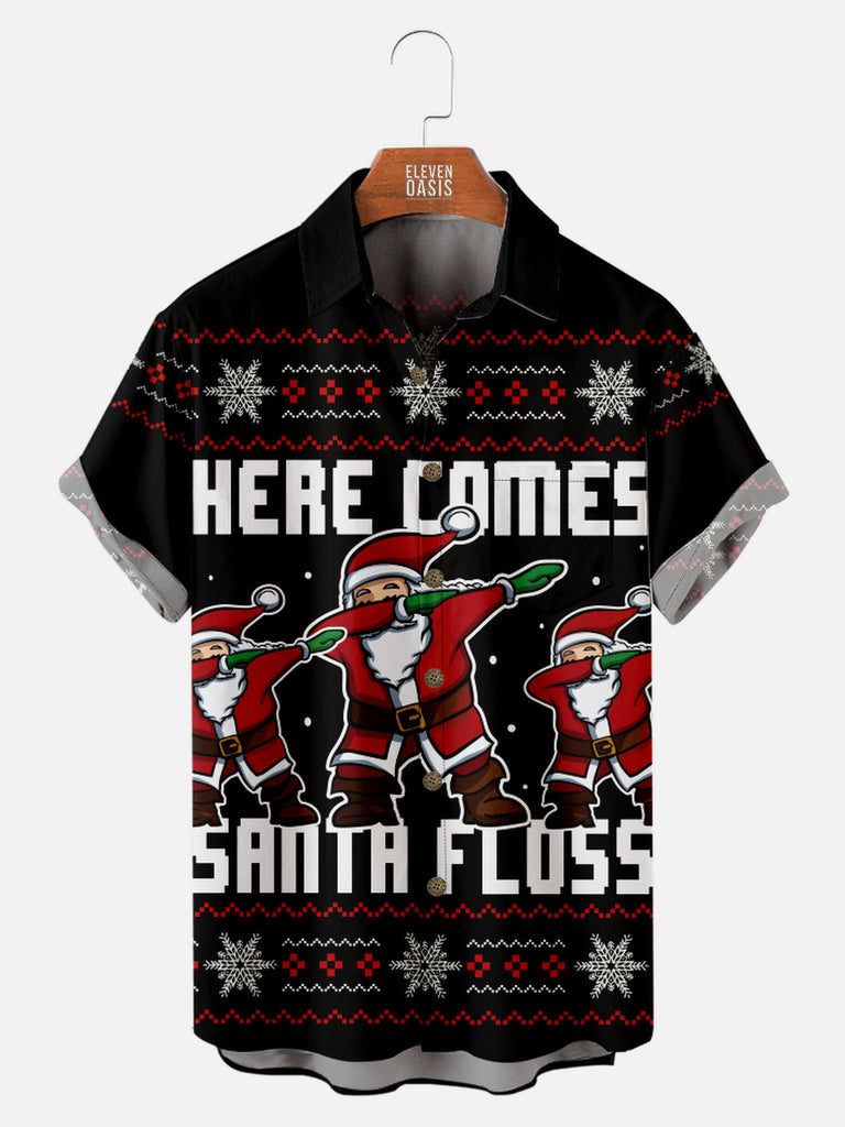 Men's Here Come Santa Floss Short Sleeve Shirt, mens short sleeve shirts?¡§o?big and tall mens shirts?¡§o?short sleeve shirts for men?¡§o?mens 4xl shirts?¡§o?casual short sleeve shirts