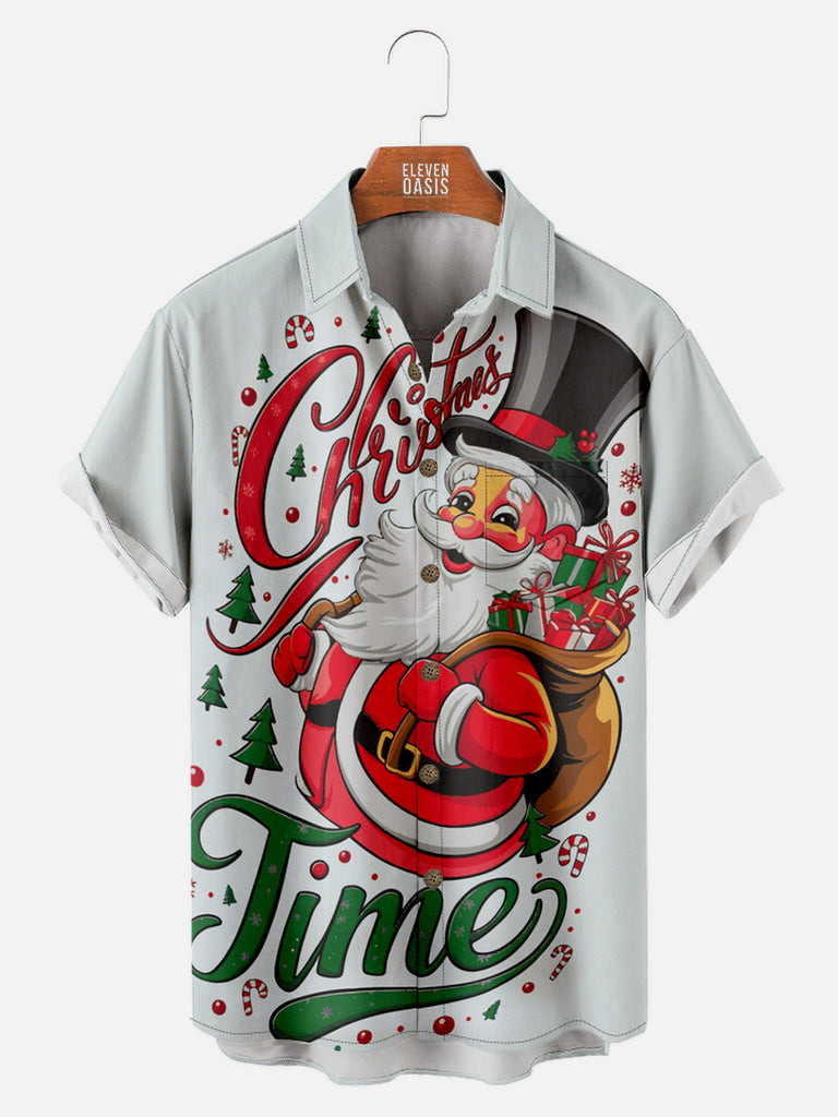 Men's Christmas Time Santa with a Top Hat Short Sleeve Shirt, mens short sleeve shirts?¡§o?big and tall mens shirts?¡§o?short sleeve shirts for men?¡§o?mens 4xl shirts?¡§o?casual short sleeve shirts