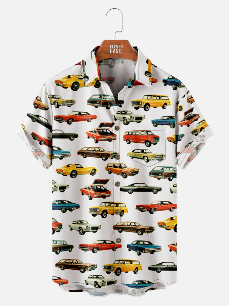 Men's Vintage Cars All Over Print Short Sleeve Shirt, mens short sleeve shirts¡ê?big and tall mens shirts¡ê?short sleeve shirts for men¡ê?mens 4xl shirts¡ê?casual short sleeve shirts