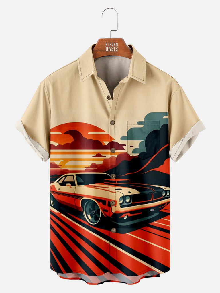 Men's Graphic Style Muscle Car Driving in the Sunset Short Sleeve Shirt, mens short sleeve shirts¡ê?big and tall mens shirts¡ê?short sleeve shirts for men¡ê?mens 4xl shirts¡ê?casual short sleeve shirts