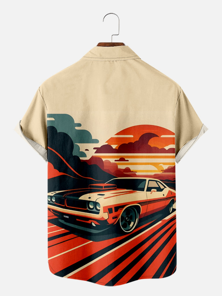 Men's Graphic Style Muscle Car Driving in the Sunset Short Sleeve Shirt, mens short sleeve shirts¡ê?big and tall mens shirts¡ê?short sleeve shirts for men¡ê?mens 4xl shirts¡ê?casual short sleeve shirts