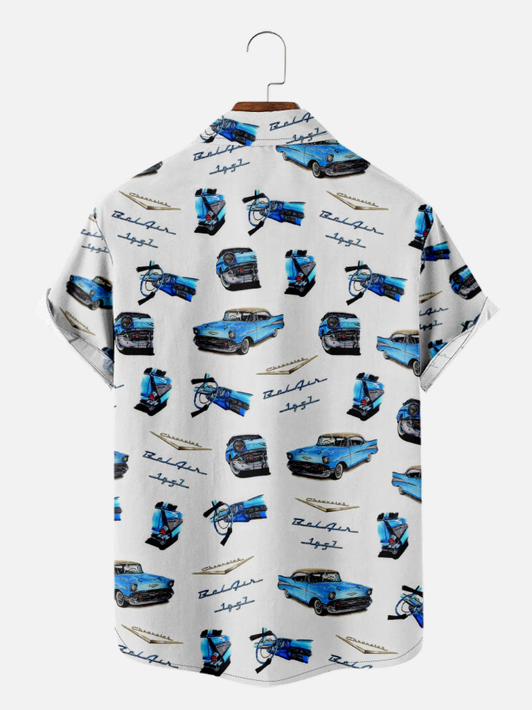 Men's All Over Print Blue Chevrolet Bel Air 1957 Short Sleeve Shirt, mens short sleeve shirts£¬big and tall mens shirts£¬short sleeve shirts for men£¬mens 4xl shirts£¬casual short sleeve shirts