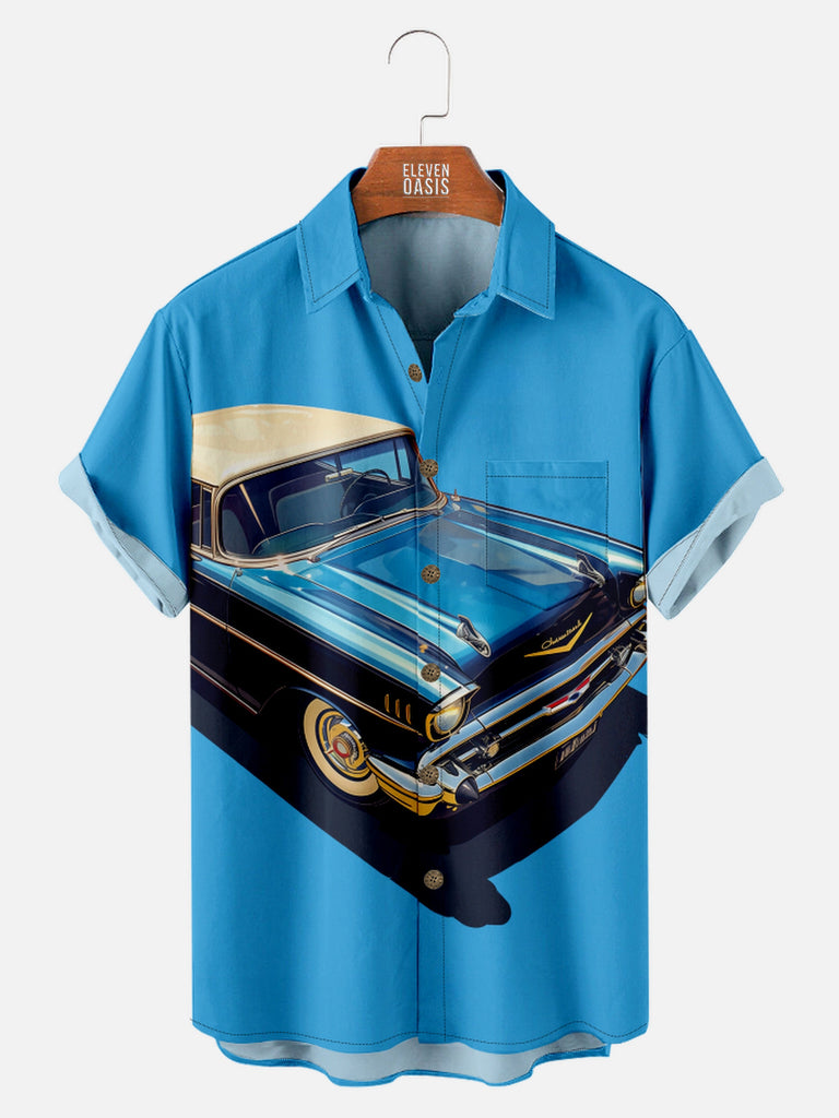 Men's Vintage Blue Chevrolet Short Sleeve Shirt, mens short sleeve shirts£¬big and tall mens shirts£¬short sleeve shirts for men£¬mens 4xl shirts£¬casual short sleeve shirts