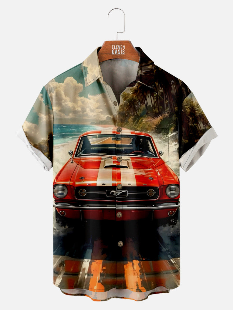 Men's Ford Mustang with Stripes Short Sleeve Shirt, mens short sleeve shirts£¬big and tall mens shirts£¬short sleeve shirts for men£¬mens 4xl shirts£¬casual short sleeve shirts