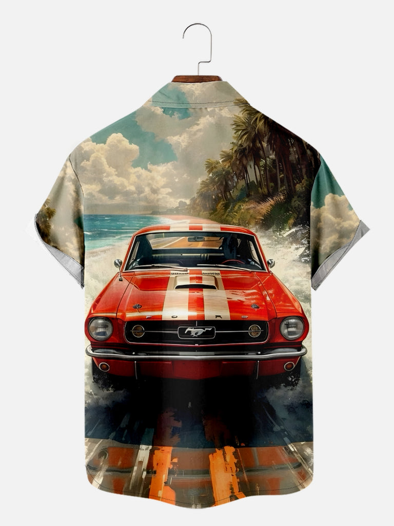 Men's Ford Mustang with Stripes Short Sleeve Shirt, mens short sleeve shirts£¬big and tall mens shirts£¬short sleeve shirts for men£¬mens 4xl shirts£¬casual short sleeve shirts