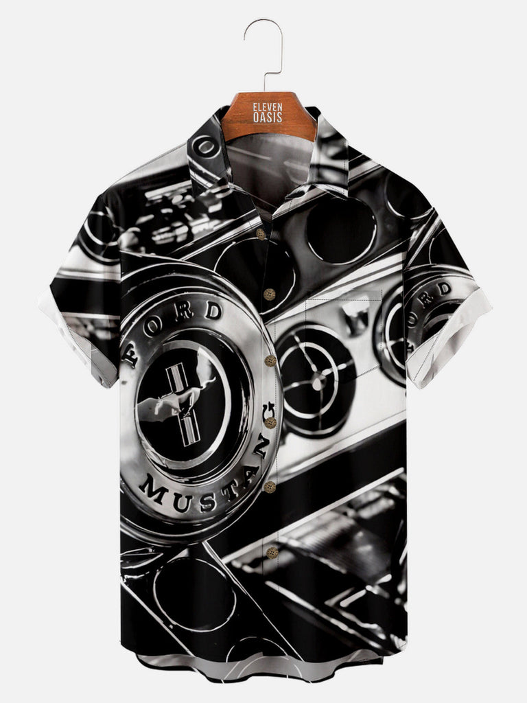 Men's Close Up of Ford Mustang Black and White Short Sleeve Shirt, mens short sleeve shirts¡ê?big and tall mens shirts¡ê?short sleeve shirts for men¡ê?mens 4xl shirts¡ê?casual short sleeve shirts