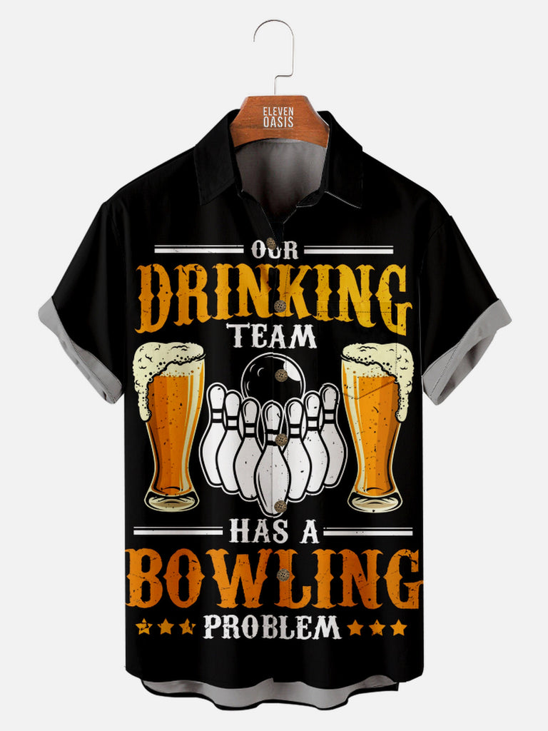 Men's Funny Our Drink Team has a Bowling Problem Short Sleeve Shirt, mens short sleeve shirts£¬big and tall mens shirts£¬short sleeve shirts for men£¬mens 4xl shirts£¬casual short sleeve shirts