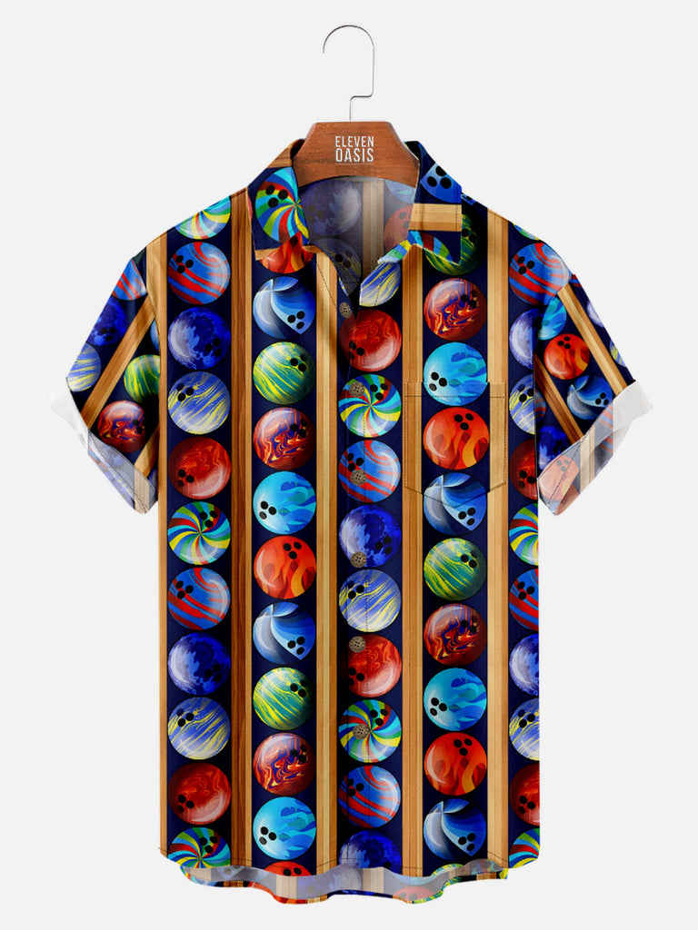 Men's Colorful Bowling Balls Short Sleeve Shirt, mens short sleeve shirts¡ê?big and tall mens shirts¡ê?short sleeve shirts for men¡ê?mens 4xl shirts¡ê?casual short sleeve shirts