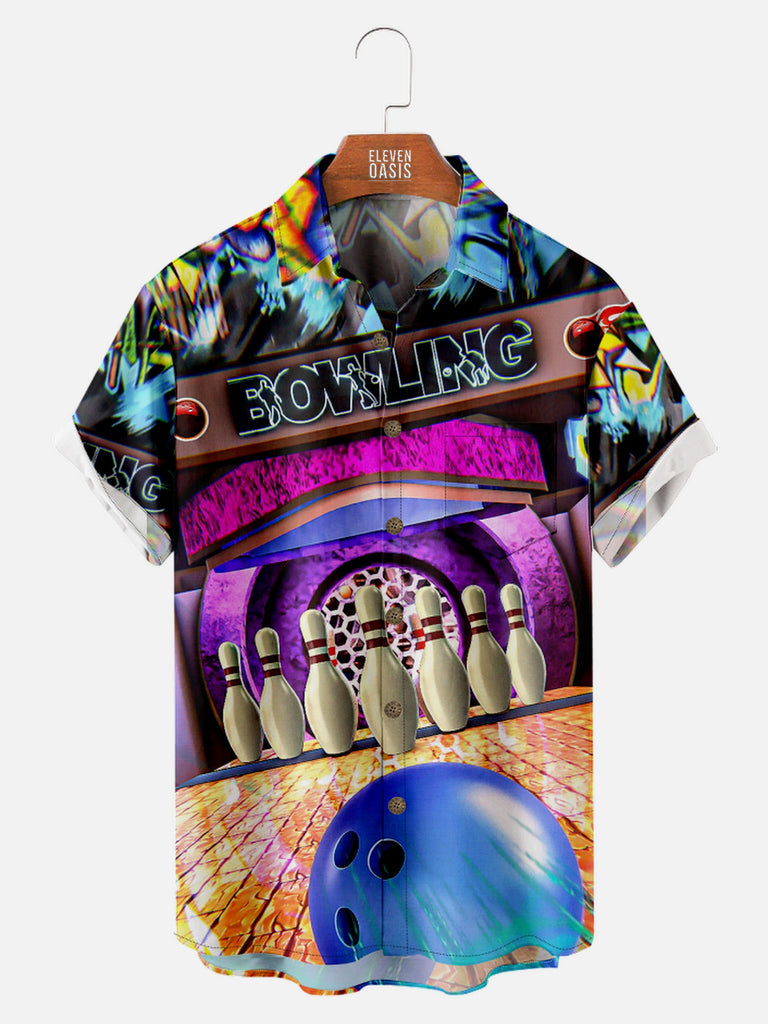 Men's Old School Bowling Screen-Inspired Graphic Bowling Short Sleeve Shirt, mens short sleeve shirts£¬big and tall mens shirts£¬short sleeve shirts for men£¬mens 4xl shirts£¬casual short sleeve shirts