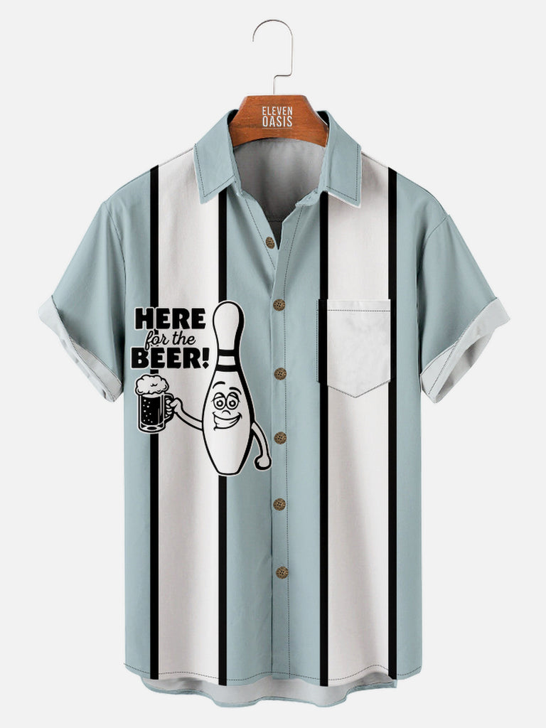 Men's Funny Here for the Beer Striped Bowling Short Sleeve Shirt, mens short sleeve shirts¡ê?big and tall mens shirts¡ê?short sleeve shirts for men¡ê?mens 4xl shirts¡ê?casual short sleeve shirts