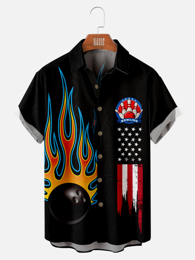 Men's American Bowling with Bowling Ball on Fire Short Sleeve Shirt, mens short sleeve shirts¡ê?big and tall mens shirts¡ê?short sleeve shirts for men¡ê?mens 4xl shirts¡ê?casual short sleeve shirts