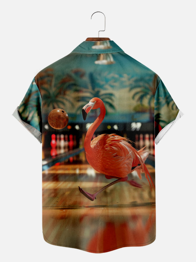 Men's Flamingo Goes Bowling Short Sleeve Shirt, mens short sleeve shirts¡ê?big and tall mens shirts¡ê?short sleeve shirts for men¡ê?mens 4xl shirts¡ê?casual short sleeve shirts