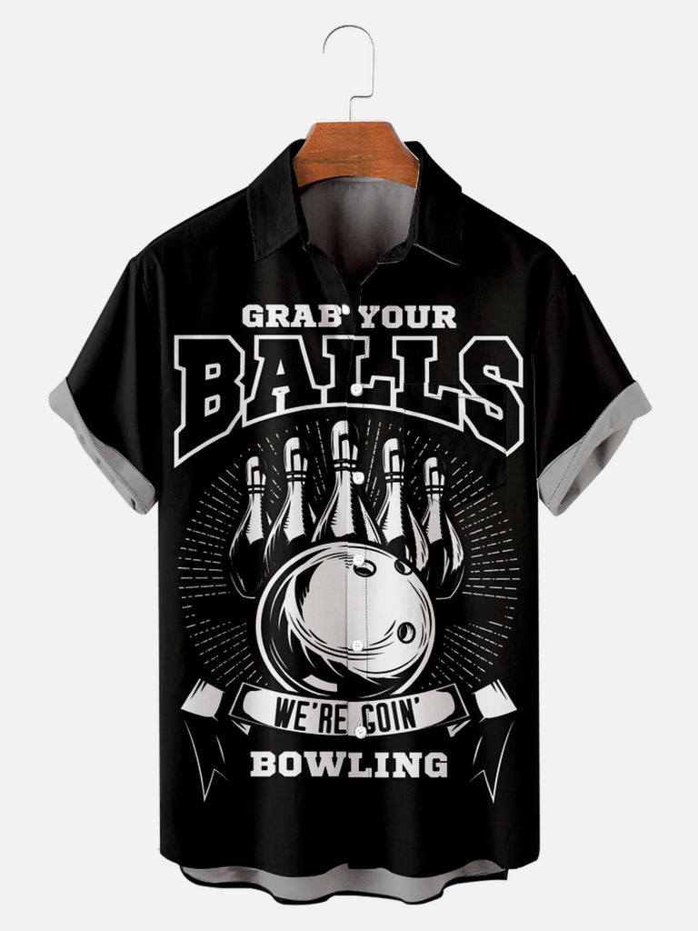 Men's Funny Grab Your Balls We're Going Bowling Short Sleeve Shirt, mens short sleeve shirts¡ê?big and tall mens shirts¡ê?short sleeve shirts for men¡ê?mens 4xl shirts¡ê?casual short sleeve shirts