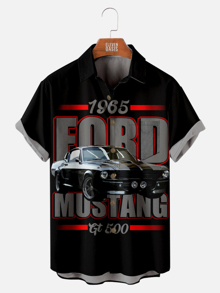 Men's 1965 Ford Mustang Gt 500 Black Short Sleeve Shirt, mens short sleeve shirts£¬big and tall mens shirts£¬short sleeve shirts for men£¬mens 4xl shirts£¬casual short sleeve shirts