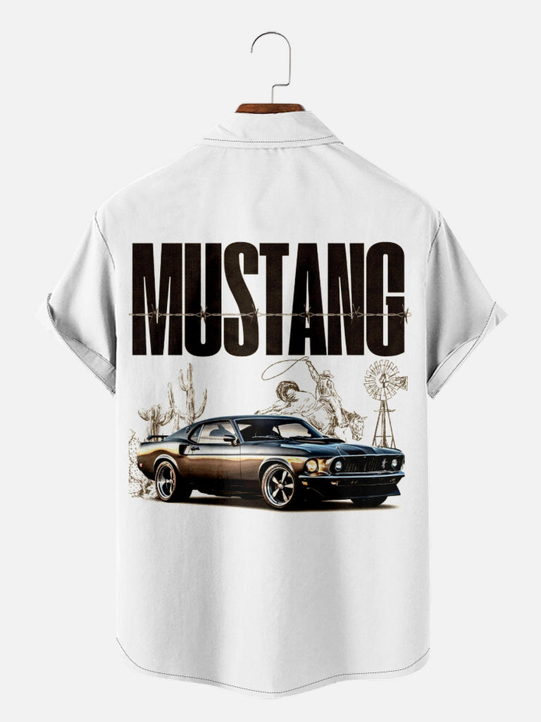 Men's Back Design with Desert Cowboy Mustang Muscle Car Short Sleeve Shirt, mens short sleeve shirts£¬big and tall mens shirts£¬short sleeve shirts for men£¬mens 4xl shirts£¬casual short sleeve shirts