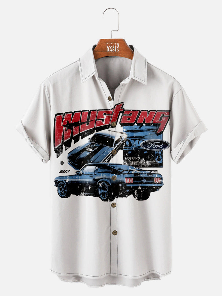 Men's Ford Mustang Front Graphic White Short Sleeve Shirt, mens short sleeve shirts¡ê?big and tall mens shirts¡ê?short sleeve shirts for men¡ê?mens 4xl shirts¡ê?casual short sleeve shirts