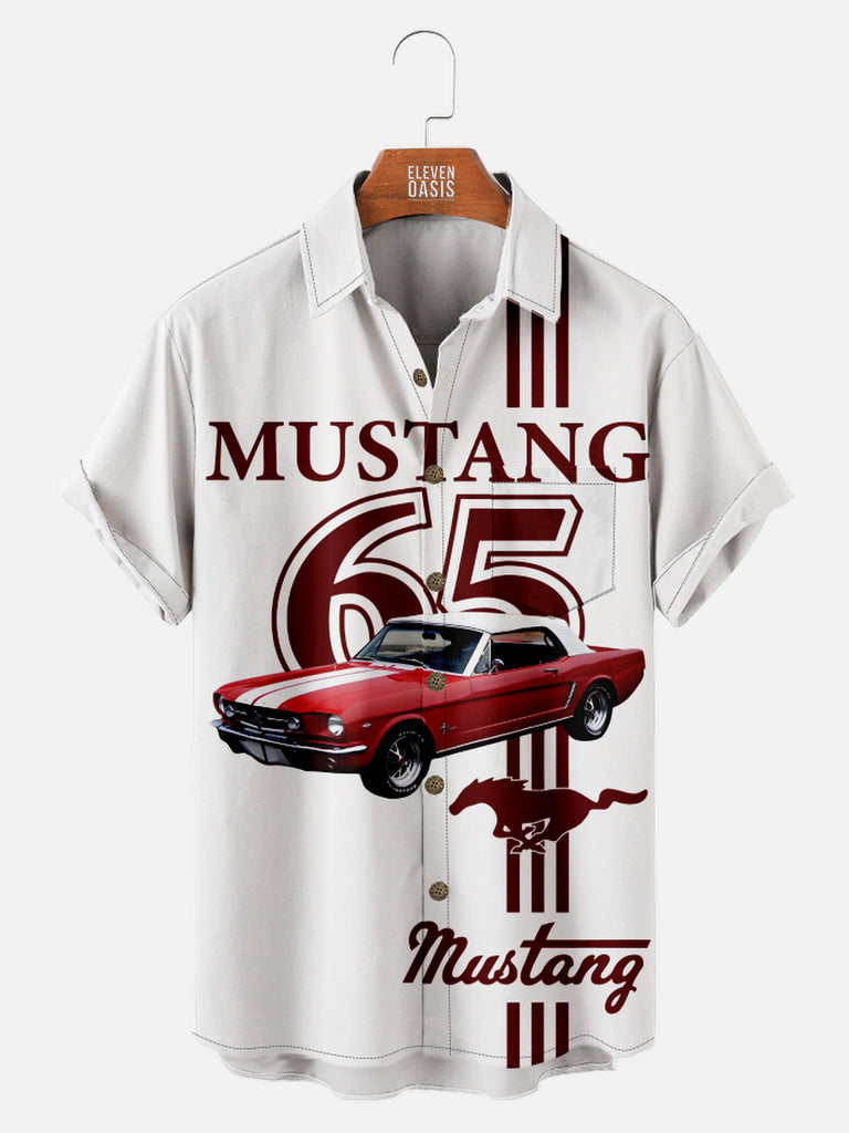 Men's 1965 Ford Mustang Striped White Short Sleeve Shirt, mens short sleeve shirts¡ê?big and tall mens shirts¡ê?short sleeve shirts for men¡ê?mens 4xl shirts¡ê?casual short sleeve shirts