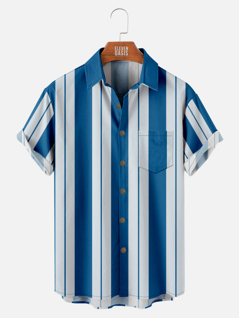 Men's Blue Stripes Everyday Smart Casual Short Sleeve Shirt, mens short sleeve shirts£¬big and tall mens shirts£¬short sleeve shirts for men£¬mens 4xl shirts£¬casual short sleeve shirts