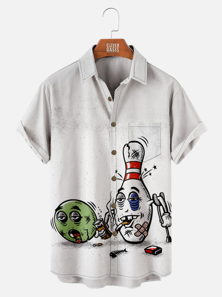 Men's Very Battered Bowling Pin and Ball Short Sleeve Shirt, mens short sleeve shirts¡ê?big and tall mens shirts¡ê?short sleeve shirts for men¡ê?mens 4xl shirts¡ê?casual short sleeve shirts