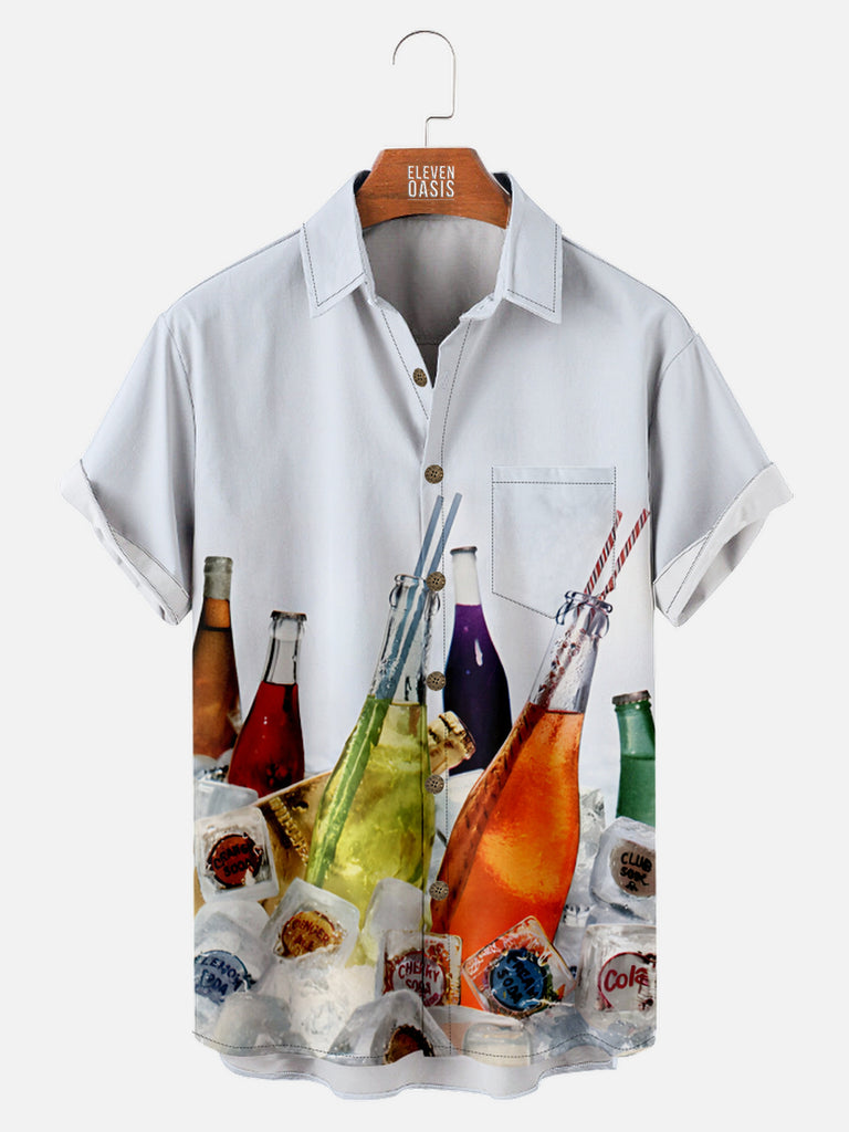 Men's Colorful Vintage Drinks in Ice Short Sleeve Shirt, mens short sleeve shirts¡ê?big and tall mens shirts¡ê?short sleeve shirts for men¡ê?mens 4xl shirts¡ê?casual short sleeve shirts