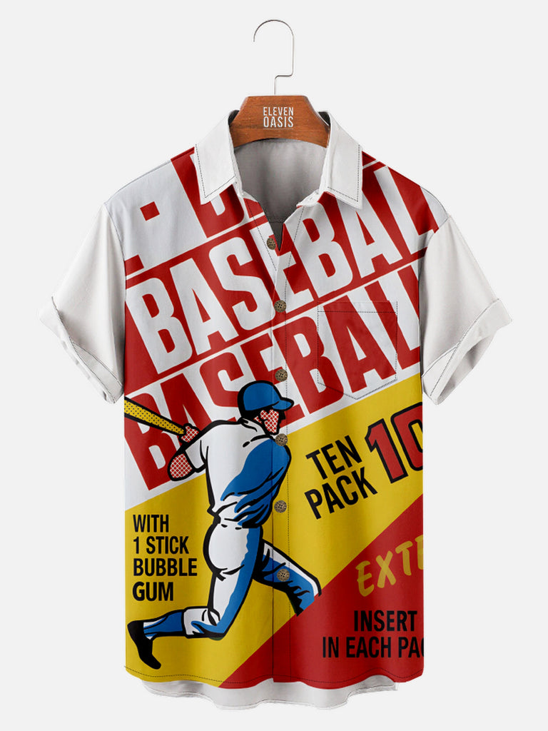 Men's Vintage 1970s Topps Baseball Bubble Gum and Trading Cards Short Sleeve Shirt, mens short sleeve shirts£¬big and tall mens shirts£¬short sleeve shirts for men£¬mens 4xl shirts£¬casual short sleeve shirts