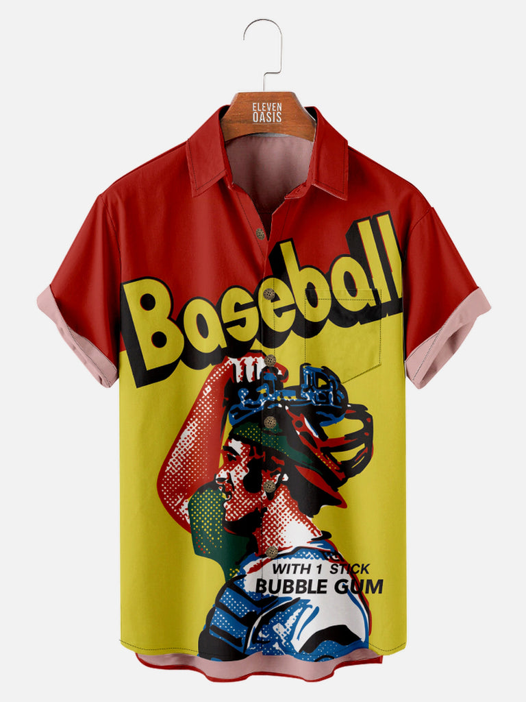 Men's Vintage 1970's Topps Baseball Cards with Bubble Gum Short Sleeve Shirt, mens short sleeve shirts£¬big and tall mens shirts£¬short sleeve shirts for men£¬mens 4xl shirts£¬casual short sleeve shirts