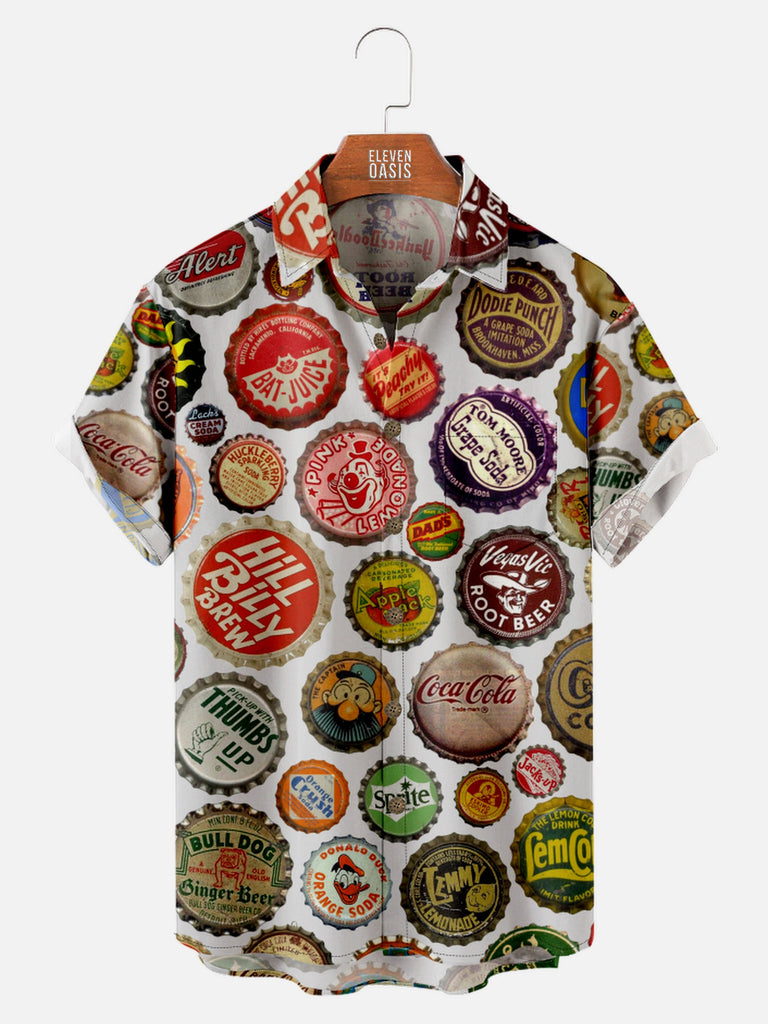 Men's Vintage Soda and Drinks Bottle Caps Short Sleeve Shirt, mens short sleeve shirts¡ê?big and tall mens shirts¡ê?short sleeve shirts for men¡ê?mens 4xl shirts¡ê?casual short sleeve shirts