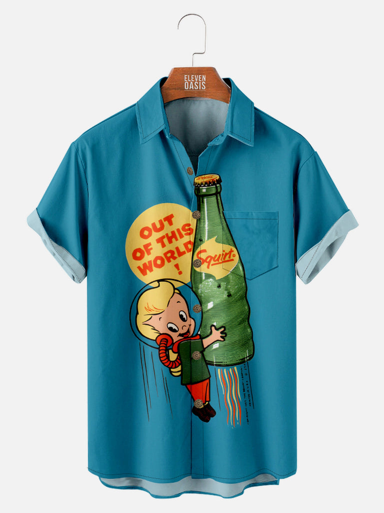 Men's Retro Squirt Soda Ad Out of this World Short Sleeve Shirt, mens short sleeve shirts£¬big and tall mens shirts£¬short sleeve shirts for men£¬mens 4xl shirts£¬casual short sleeve shirts