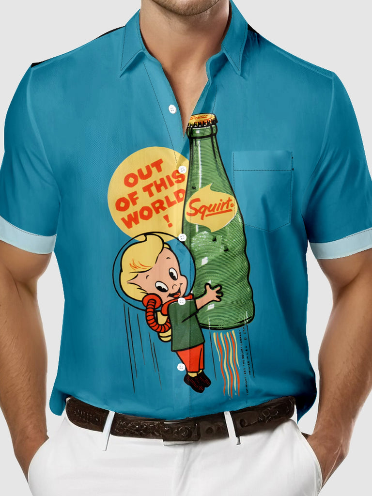 Men's Retro Squirt Soda Ad Out of this World Short Sleeve Shirt, mens short sleeve shirts£¬big and tall mens shirts£¬short sleeve shirts for men£¬mens 4xl shirts£¬casual short sleeve shirts