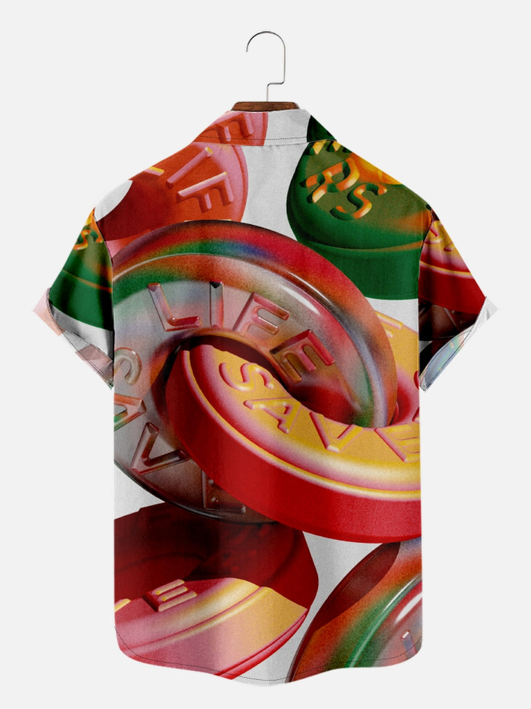 Men's Colorful 3D Lifesaver Candy Short Sleeve Shirt, mens short sleeve shirts£¬big and tall mens shirts£¬short sleeve shirts for men£¬mens 4xl shirts£¬casual short sleeve shirts