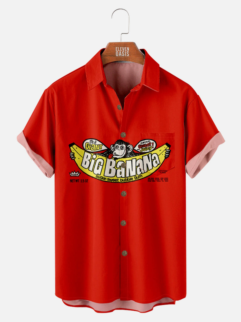 Men's Vintage Fleer Big Banana Bubble Gum Short Sleeve Shirt, mens short sleeve shirts£¬big and tall mens shirts£¬short sleeve shirts for men£¬mens 4xl shirts£¬casual short sleeve shirts