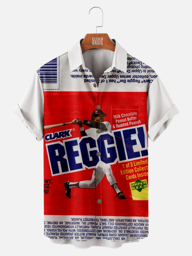 Men's 1970s Reggie Jackson Clark Candy Bar Baseball Short Sleeve Shirt, mens short sleeve shirts£¬big and tall mens shirts£¬short sleeve shirts for men£¬mens 4xl shirts£¬casual short sleeve shirts