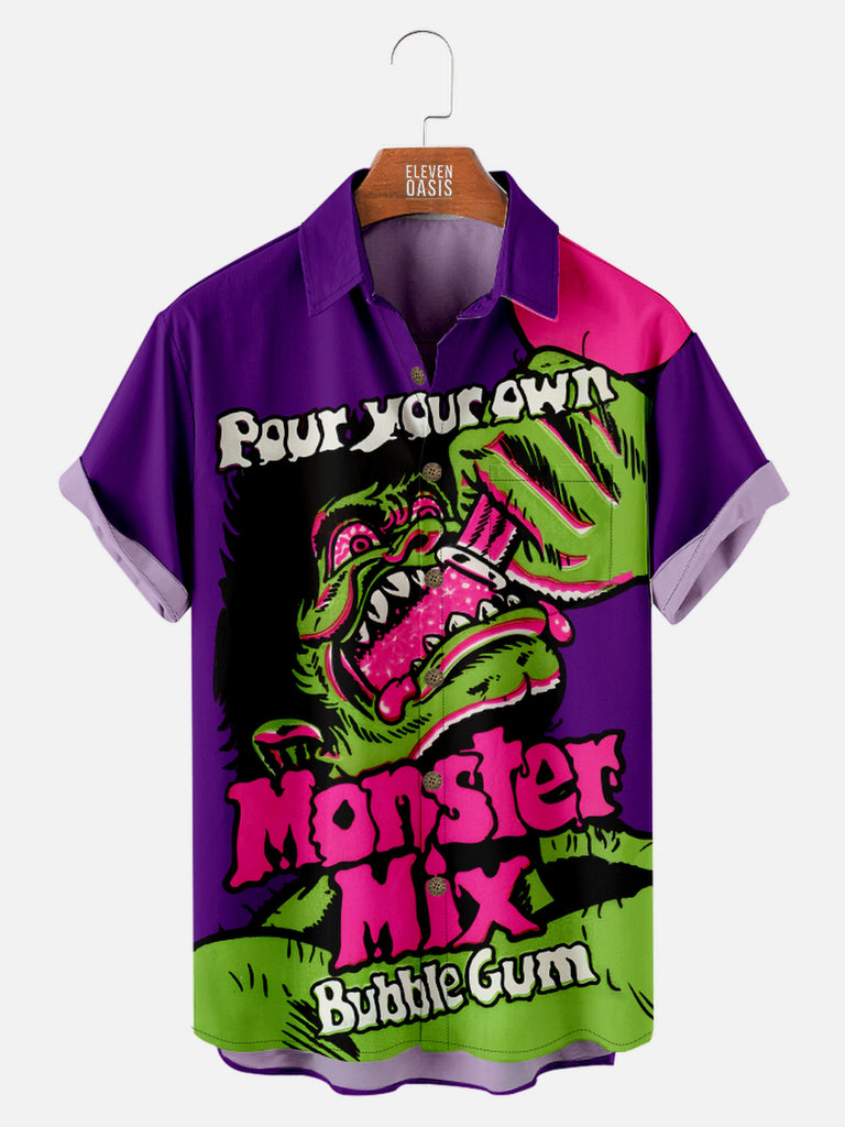 Men's Vintage Pour Your Own Monster Mix Bubble Gum Short Sleeve Shirt, mens short sleeve shirts£¬big and tall mens shirts£¬short sleeve shirts for men£¬mens 4xl shirts£¬casual short sleeve shirts