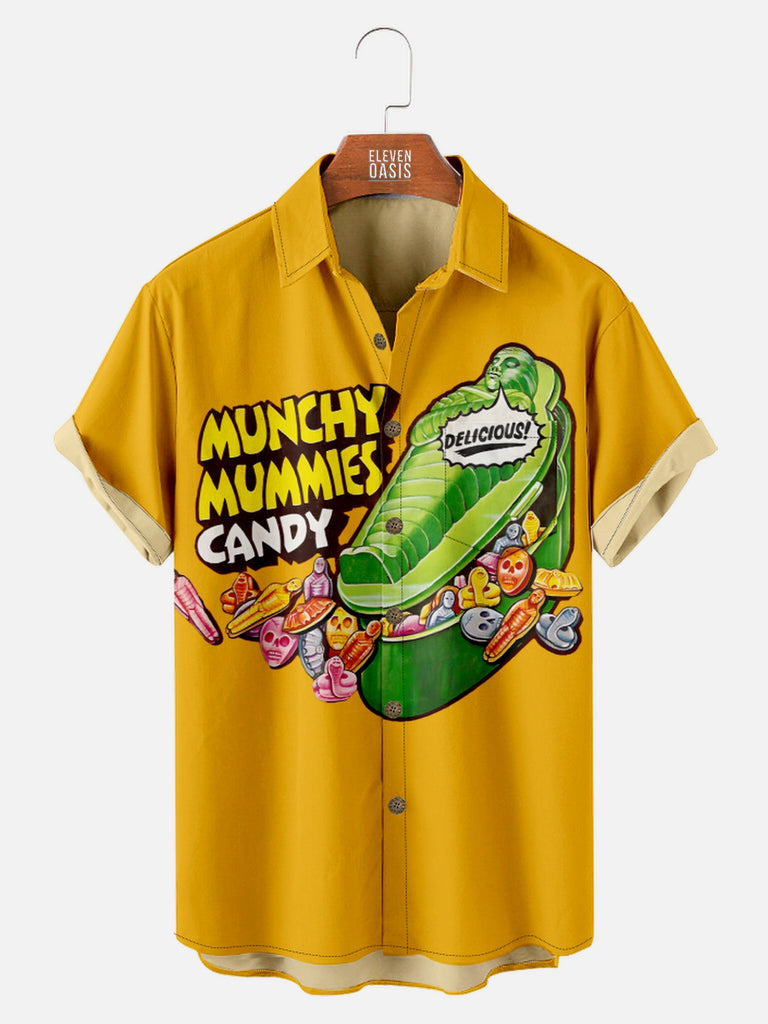 Men's Vintage Munchy Mummies Candy Short Sleeve Shirt, mens short sleeve shirts£¬big and tall mens shirts£¬short sleeve shirts for men£¬mens 4xl shirts£¬casual short sleeve shirts