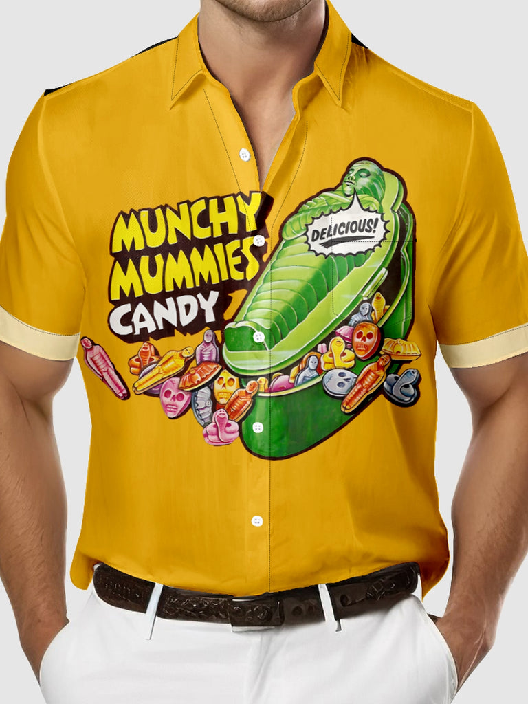 Men's Vintage Munchy Mummies Candy Short Sleeve Shirt, mens short sleeve shirts¡ê?big and tall mens shirts¡ê?short sleeve shirts for men¡ê?mens 4xl shirts¡ê?casual short sleeve shirts