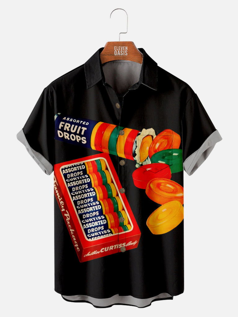 Men's Vintage Assorted Fruit Drops Candy Short Sleeve Shirt, mens short sleeve shirts£¬big and tall mens shirts£¬short sleeve shirts for men£¬mens 4xl shirts£¬casual short sleeve shirts