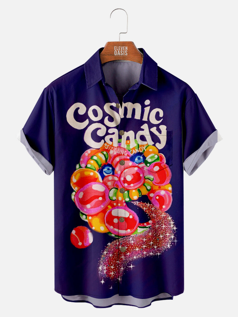 Men's Vintage Cosmic Candy Sizzling Candy Short Sleeve Shirt, mens short sleeve shirts£¬big and tall mens shirts£¬short sleeve shirts for men£¬mens 4xl shirts£¬casual short sleeve shirts