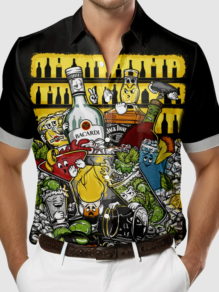 Men's Its Time to Drink and Party With Cocktails Short Sleeve Shirt, mens short sleeve shirts£¬big and tall mens shirts£¬short sleeve shirts for men£¬mens 4xl shirts£¬casual short sleeve shirts