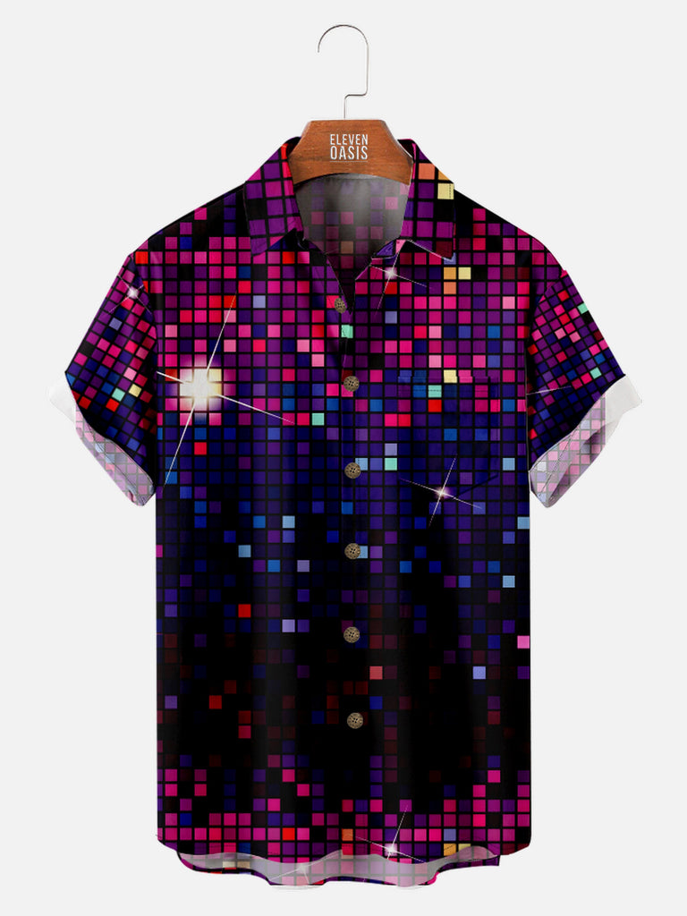 Men's Close-up of a Disco Ball Time to Party Short Sleeve Short, mens short sleeve shirts£¬big and tall mens shirts£¬short sleeve shirts for men£¬mens 4xl shirts£¬casual short sleeve shirts