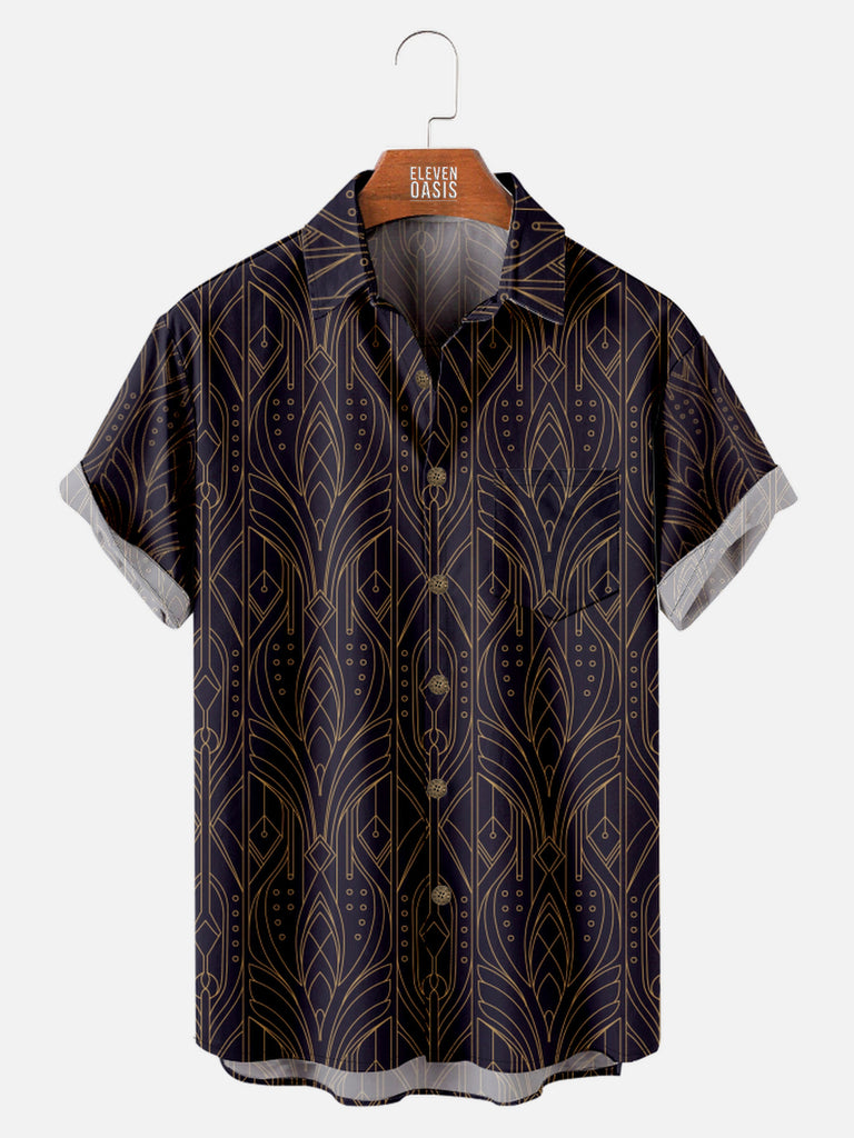 Men's Art Deco Subtle Great Gatsby Pattern Short Sleeve Shirt, mens short sleeve shirts£¬big and tall mens shirts£¬short sleeve shirts for men£¬mens 4xl shirts£¬casual short sleeve shirts