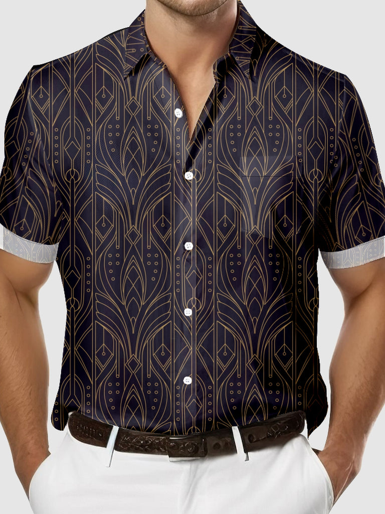 Men's Art Deco Subtle Great Gatsby Pattern Short Sleeve Shirt, mens short sleeve shirts£¬big and tall mens shirts£¬short sleeve shirts for men£¬mens 4xl shirts£¬casual short sleeve shirts