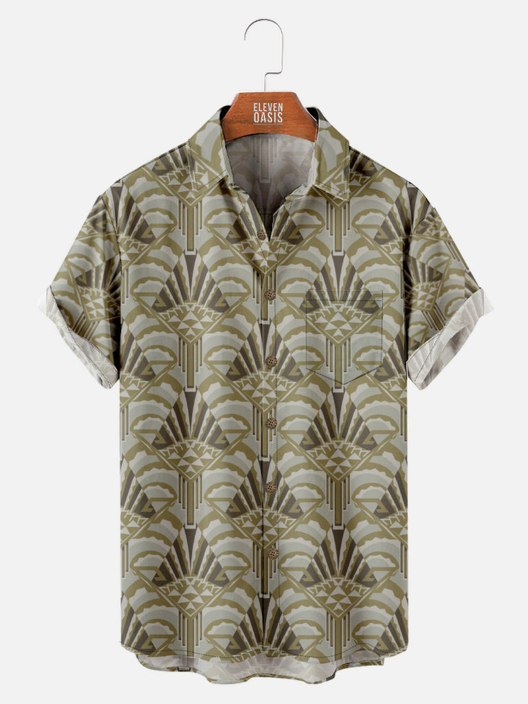 Men's Art Deco Great Gatsby Inspired Beige Short Sleeve Shirt, mens short sleeve shirts?¨º?big and tall mens shirts?¨º?short sleeve shirts for men?¨º?mens 4xl shirts?¨º?casual short sleeve shirts