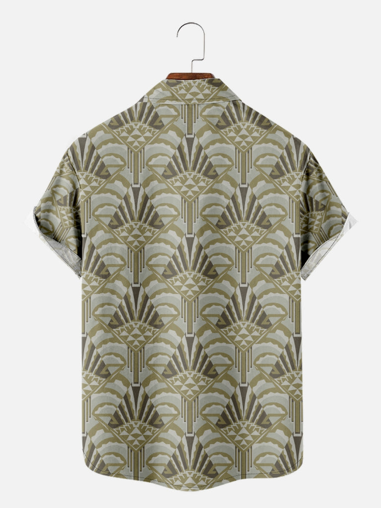 Men's Art Deco Great Gatsby Inspired Beige Short Sleeve Shirt, mens short sleeve shirts£¬big and tall mens shirts£¬short sleeve shirts for men£¬mens 4xl shirts£¬casual short sleeve shirts