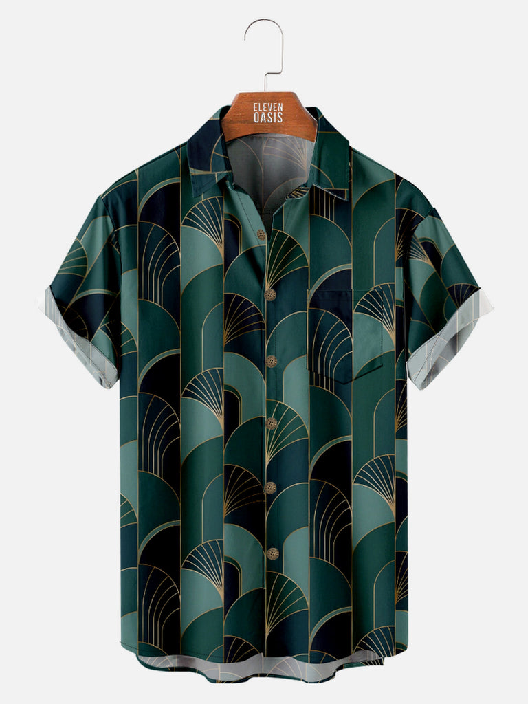 Men's Green Art Deco Great Gatsby Inspired Short Sleeve Shirt, mens short sleeve shirts¡ê?big and tall mens shirts¡ê?short sleeve shirts for men¡ê?mens 4xl shirts¡ê?casual short sleeve shirts