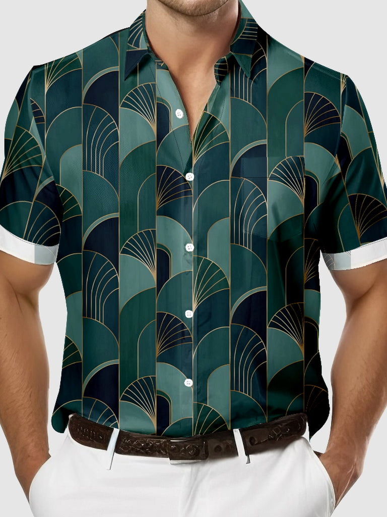 Men's Green Art Deco Great Gatsby Inspired Short Sleeve Shirt, mens short sleeve shirts£¬big and tall mens shirts£¬short sleeve shirts for men£¬mens 4xl shirts£¬casual short sleeve shirts