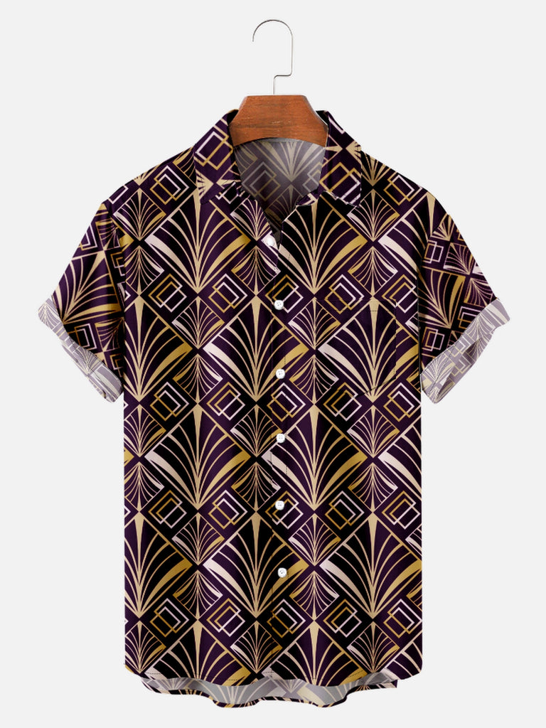 Men's Art Deco Great Gatsby Golden Pattern Short Sleeve Shirt, mens short sleeve shirts£¬big and tall mens shirts£¬short sleeve shirts for men£¬mens 4xl shirts£¬casual short sleeve shirts