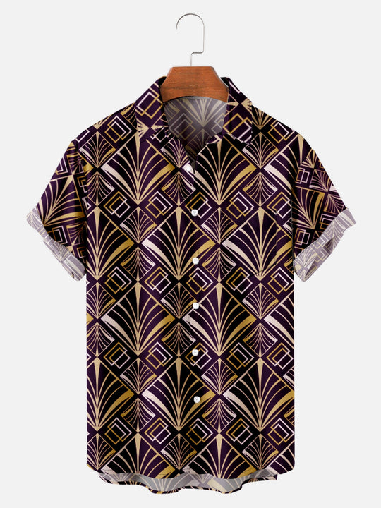 Men's Art Deco Great Gatsby Golden Pattern Short Sleeve Shirt, mens short sleeve shirts?¨º?big and tall mens shirts?¨º?short sleeve shirts for men?¨º?mens 4xl shirts?¨º?casual short sleeve shirts