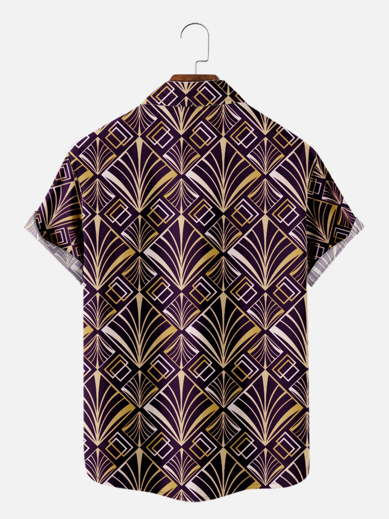 Men's Art Deco Great Gatsby Golden Pattern Short Sleeve Shirt, mens short sleeve shirts?¨º?big and tall mens shirts?¨º?short sleeve shirts for men?¨º?mens 4xl shirts?¨º?casual short sleeve shirts