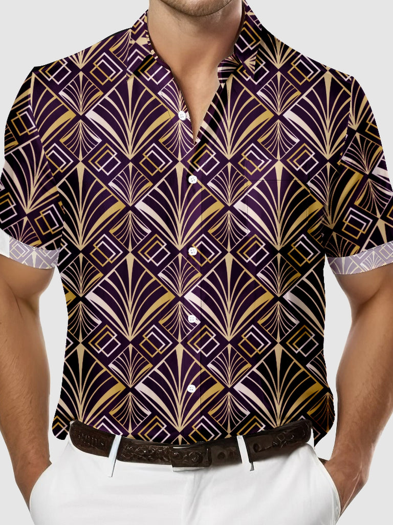 Men's Art Deco Great Gatsby Golden Pattern Short Sleeve Shirt, mens short sleeve shirts?¨º?big and tall mens shirts?¨º?short sleeve shirts for men?¨º?mens 4xl shirts?¨º?casual short sleeve shirts